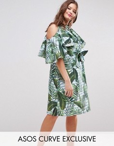 Платье миди с оборками и принтом ASOS CURVE - Мульти
