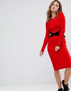 Трикотажное платье в рубчик с отделкой ASOS - Красный