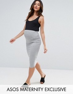 Трикотажная юбка-карандаш миди ASOS Maternity PETITE - Серый