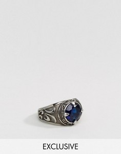 Кольцо с синим стеклом Reclaimed Vintage Inspired - Серебряный