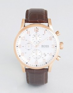 Часы с хронографом и коричневым ремешком BOSS 1512519 - Коричневый