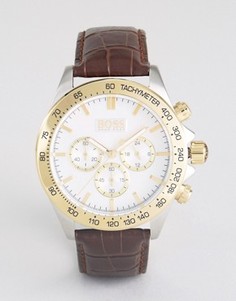 Часы с хронографом и коричневым кожаным ремешком BOSS 1513174 - Коричневый
