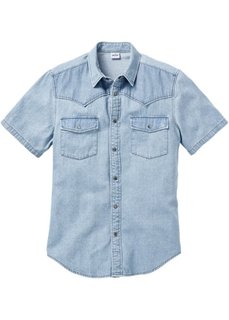 Джинсовая рубашка зауженного покроя (нежно-голубой) Bonprix