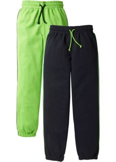 Спортивные брюки с лампасами (2 пары) (ярко-зеленый/черный) Bonprix