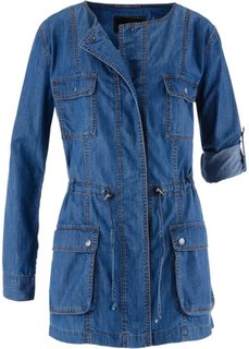 Удлиненная джинсовая куртка (синий «потертый») Bonprix