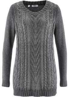 Удлиненный пуловер в блестящем дизайне (серый/серебристый меланж) Bonprix