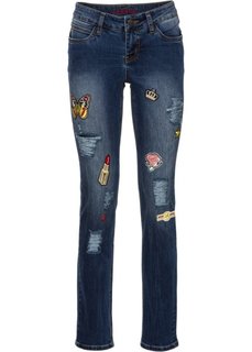Узкие джинсы с нашивками (синий) Bonprix