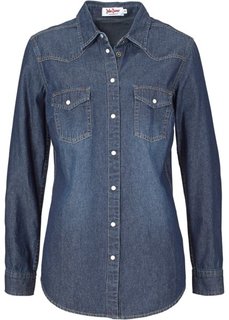 Джинсовая рубашка с длинным рукавом (темно-синий «потертый») Bonprix