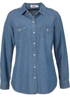 Джинсовая рубашка с длинным рукавом (синий «потертый») Bonprix