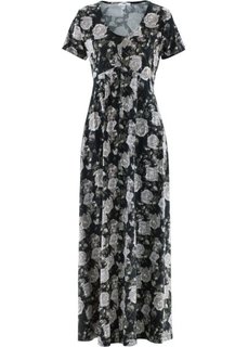 Трикотажное макси-платье с коротким рукавом (черный в цветочек) Bonprix