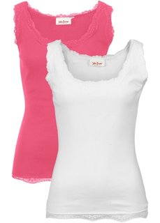 Трикотажная майка-лапша (2 штуки в упаковке) (светлый ярко-розовый/белый) Bonprix