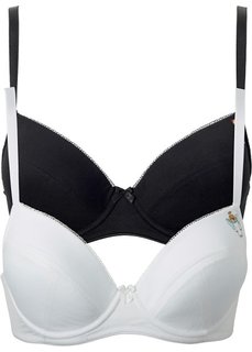 Базовый бюстгальтер пуш-ап (2 шт.), чашка B (черный + белый) Bonprix