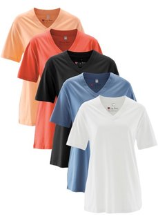 Удлиненная футболка с коротким рукавом (5 шт.) (мандариново-красный + абрикосовый + синий джинсовый + белый) Bonprix