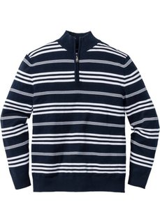 Пуловер Regular Fit с высоким воротом на молнии (темно-синий/белый) Bonprix