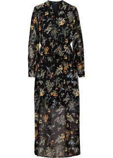 Обязательный элемент гардероба: длинное шифоновое платье (черный с узором) Bonprix