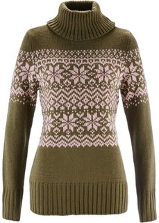 Пуловер в норвежском стиле (зеленый хаки с узором) Bonprix