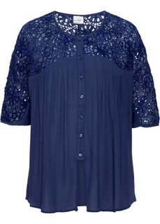Блузка с кружевной отделкой (ночная синь) Bonprix