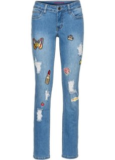 Узкие джинсы с нашивками (голубой) Bonprix
