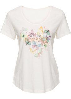Трикотажная футболка с изображением бабочек (цвет белой шерсти с рисунком) Bonprix