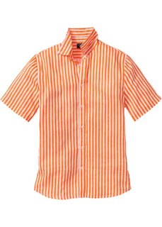 Льняная рубашка Regular Fit с коротким рукавом (оранжевый/белый в полоску) Bonprix
