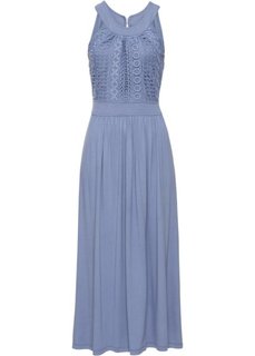 Длинное трикотажное платье с кружевом (нежно-голубой) Bonprix