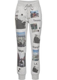 Спортивные брюки с фотопринтом (серый меланж с рисунком) Bonprix