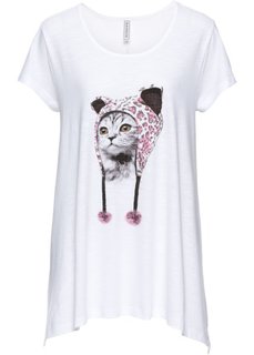 Разноцветная футболка (белый с рисунком кошки) Bonprix