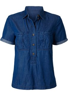 Джинсовая рубашка с коротким рукавом (синий) Bonprix