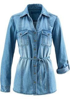 Удлиненная джинсовая блуза-рубашка (голубой) Bonprix