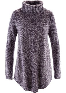 Пуловер-пончо с длинным рукавом (темно-лиловый меланж) Bonprix
