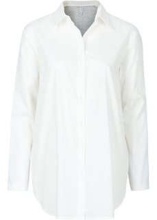 Рубашка в стиле бойфренд с трикотажной вставкой (цвет белой шерсти/светло-серый меланж) Bonprix