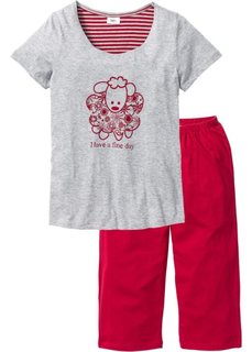 Пижама-капри (светло-серый меланж/темно-красный) Bonprix