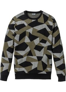 Пуловер Slim Fit (темно-оливковый с узором) Bonprix