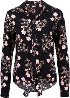 Блузка дизайна в узел (черный в цветочек) Bonprix