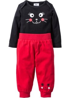 Мода для малышей: боди с длинным рукавом + штанишки из биохлопка (2 изд.) (черный/красный) Bonprix