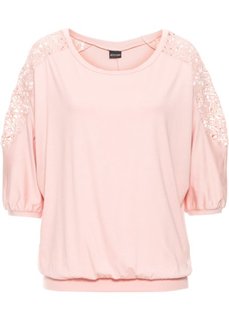 Футболка с кружевной отделкой (винтажно-розовый) Bonprix