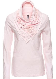 Футболка с длинным рукавом и красивым воротником (нежно-розовый) Bonprix
