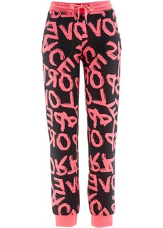 Трикотажные брюки (черный/нежный ярко-розовый) Bonprix