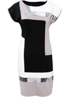 Трикотажное платье блок-колор (черный/светло-серый/кремовый) Bonprix