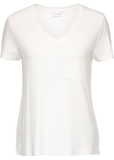 Трикотажная футболка с V-образным вырезом (цвет белой шерсти) Bonprix