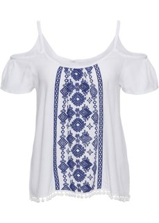 Блузка с имитацией вышивки (белый/синий) Bonprix