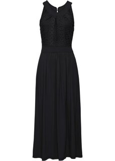 Длинное трикотажное платье с кружевом (черный) Bonprix