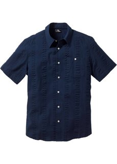 Рубашка из ткани сирсакер, стандартного прямого покроя regular fit (темно-синий) Bonprix