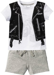 Мода для малышей: футболка + шорты (2 изд.), биохлопок (белый/светло-серый меланж) Bonprix
