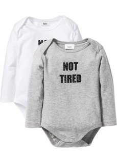 Мода для малышей: боди из биохлопка с длинным рукавом (2 шт.) (белый/светло-серый меланж) Bonprix