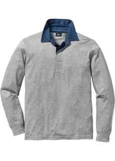 Футболка-поло Regular Fit с длинным рукавом (светло-серый меланж) Bonprix