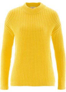 Пуловер с воротником-стойкой и структурным узором (желтый) Bonprix
