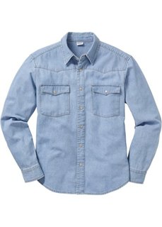 Джинсовая рубашка зауженного покроя (нежно-голубой) Bonprix