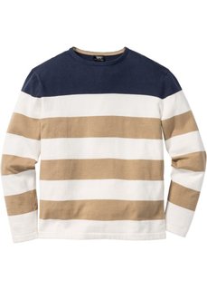 Пуловер Regular Fit в блочную полоску (темно-синий/белый/бежевый в полоску) Bonprix