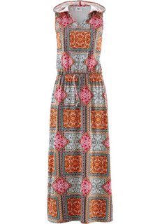Трикотажное платье с капюшоном (ягодно-красный с узором) Bonprix